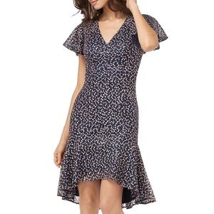 Carmen Marc Valvo Infusion short-sleeve V-neck flounce dress
